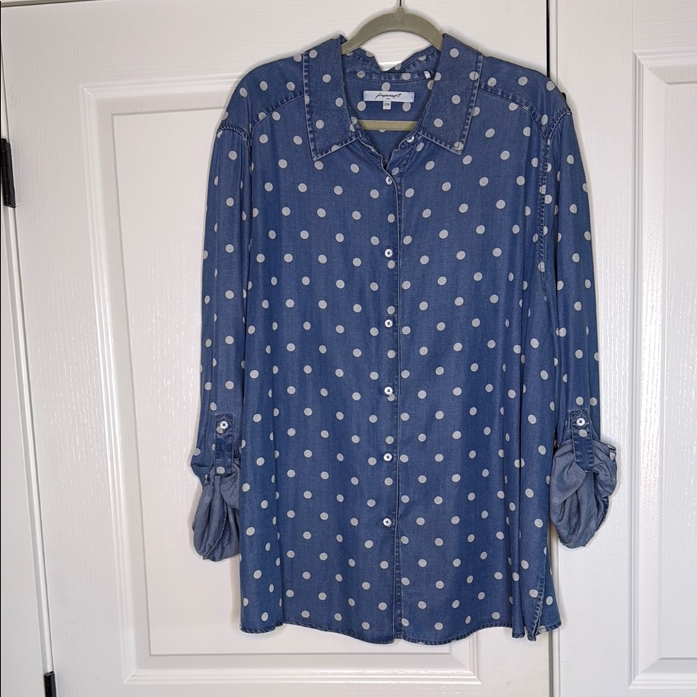 Blue Polka Dot Button-Up Shirt